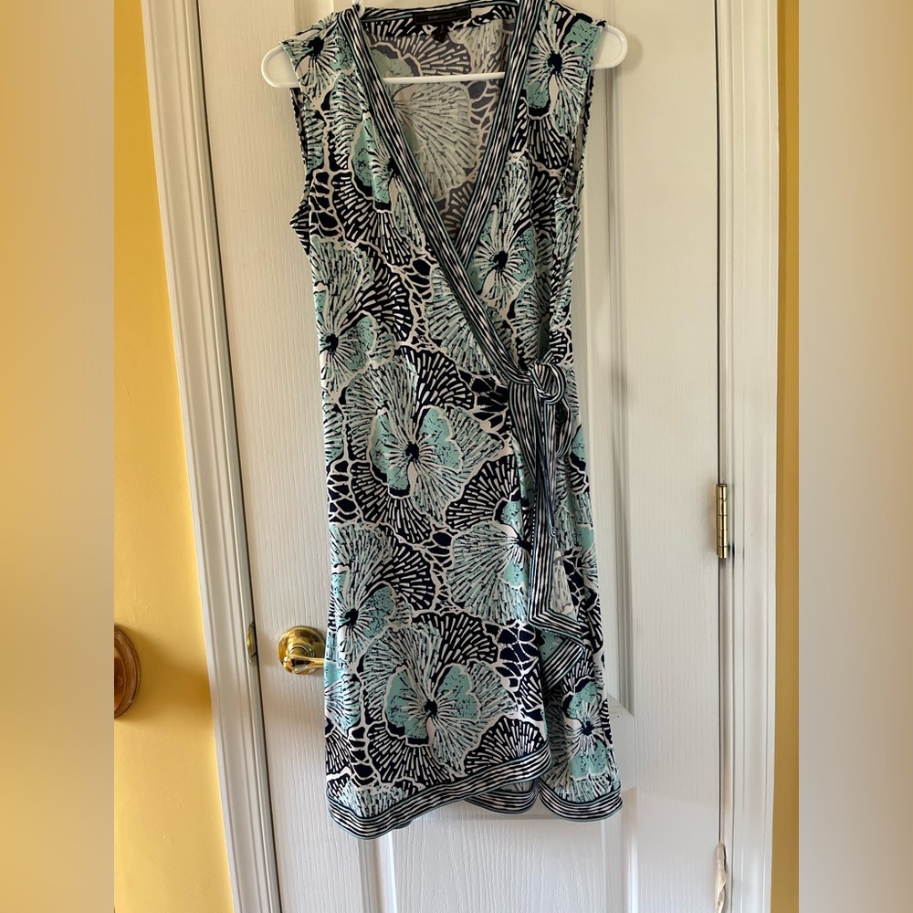 BCBG Floral Wrap Dress in Black and Blue